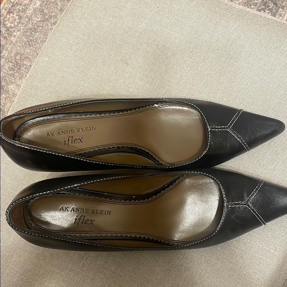 Anne Klein Black Flats with Stitch Detail
